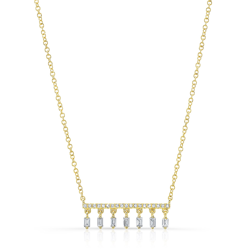 14K Yellow Gold Dangling Baguette Bar Necklace