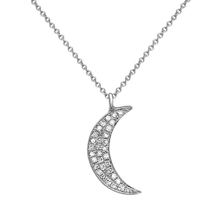 White Gold 1/10ctw Diamond Crescent Moon Pendant Necklace