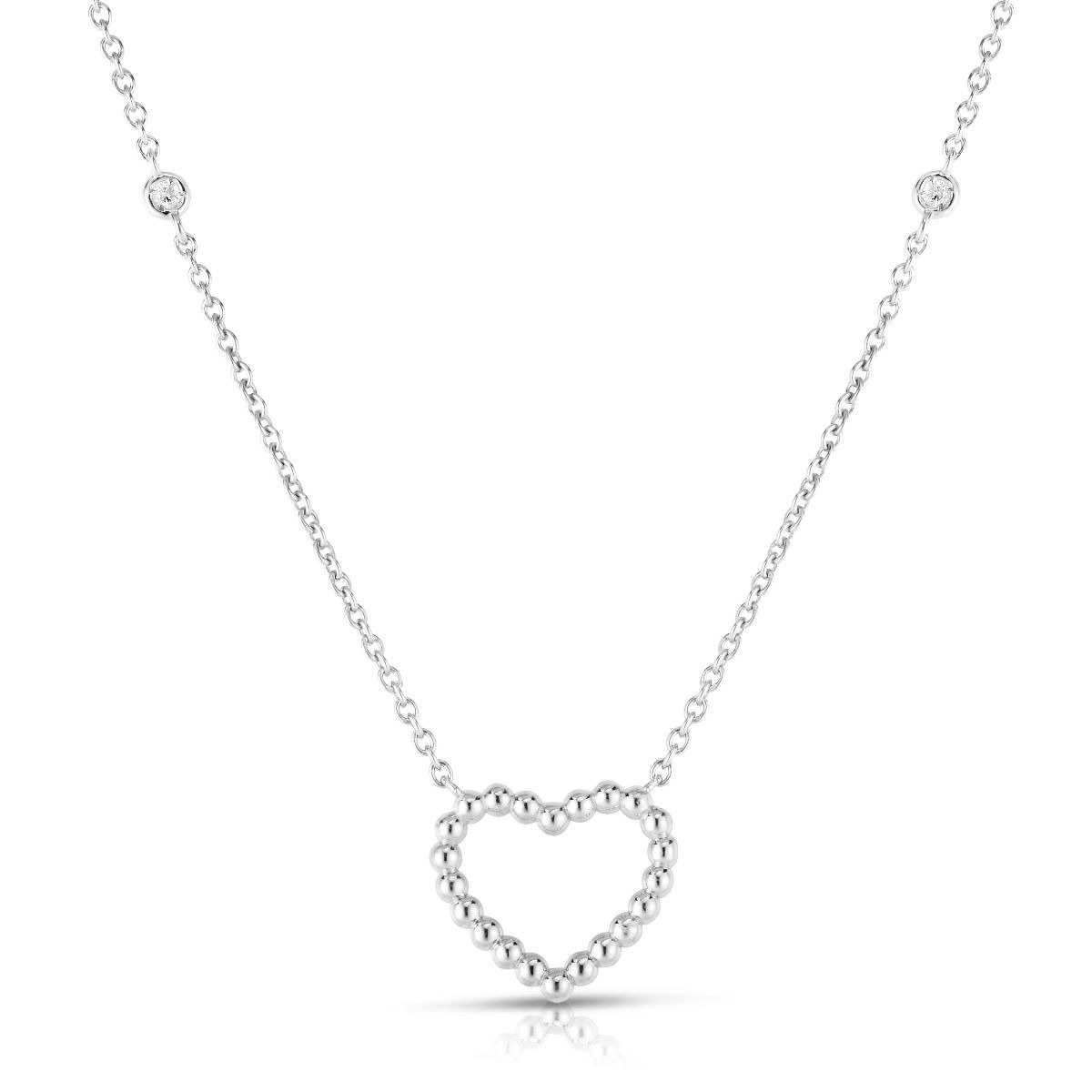 White Gold Beaded Heart Necklace