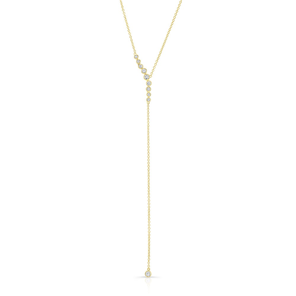 14K Yellow Gold Diamond Bezel Lariat Necklace