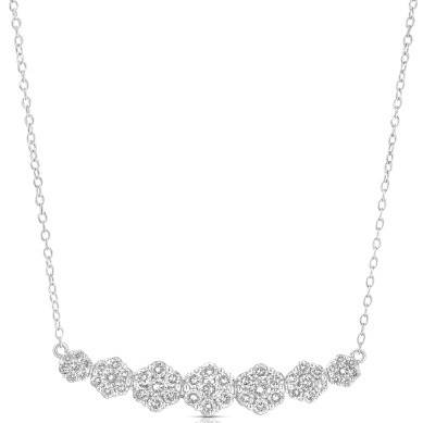 14K White Gold Graduated 7 Stone Flower Cluster Diamond Necklace Medium 1.00 TCW