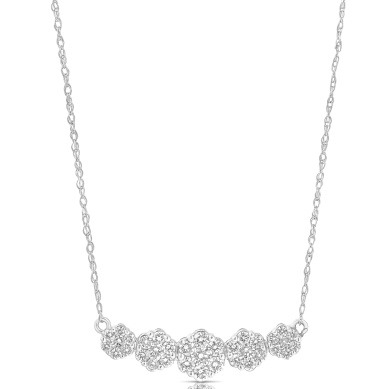 14K White Gold Graduated 5 Stone Flower Cluster Diamond Necklace Small .50 TCW