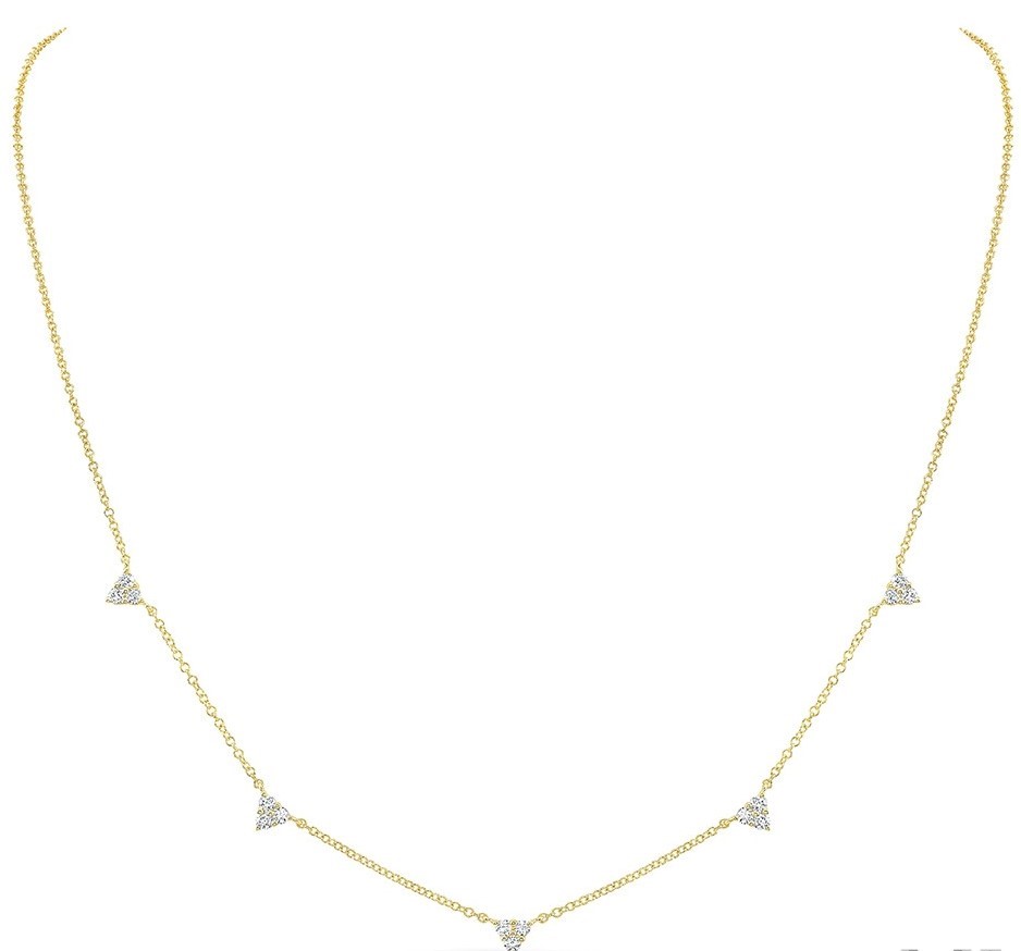 14K Yellow Gold Diamond Triangle Station Necklace