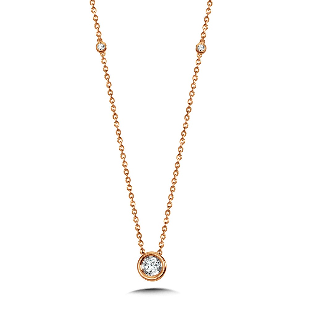 Bezel-Set 1/10ctw Diamond Rose and White Gold Solitaire Necklace