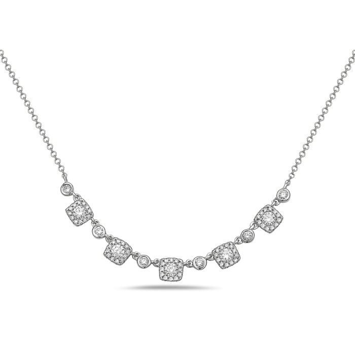 White Gold 1/2ctw Diamond Cushion Shape Halo Necklace