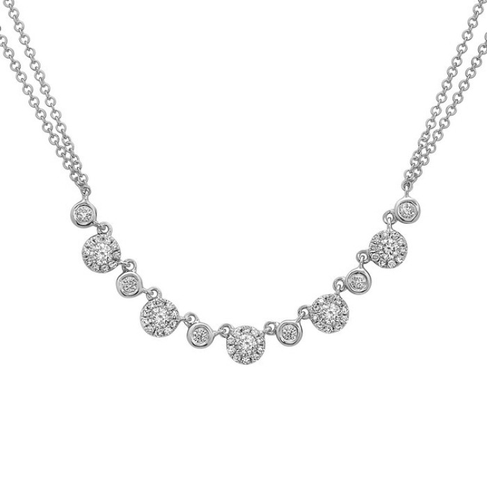 White Gold 1/2ctw Diamond Halo Station Necklace