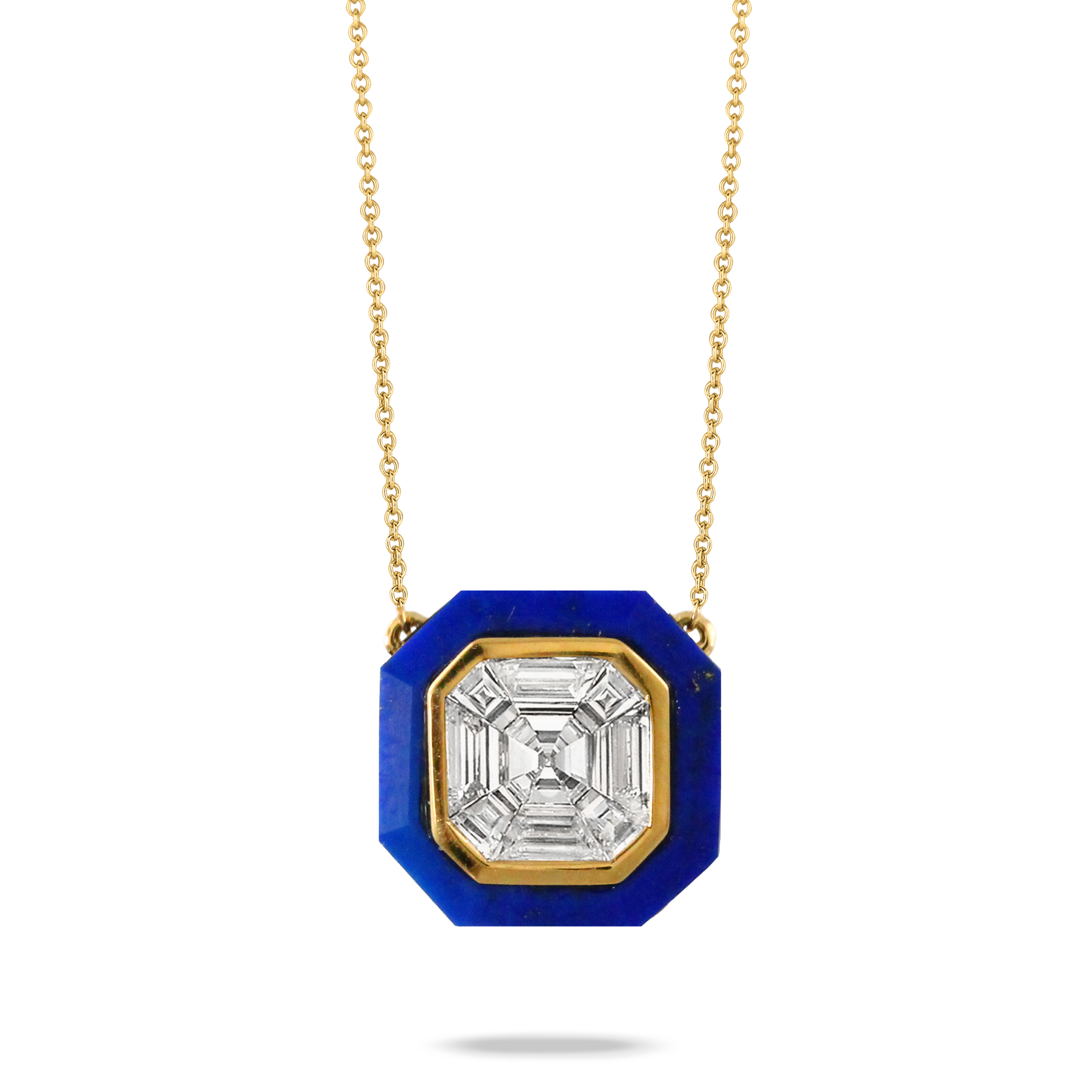 DOVES Diamond and Lapis Yellow Gold Pendant Necklace | Mondrian