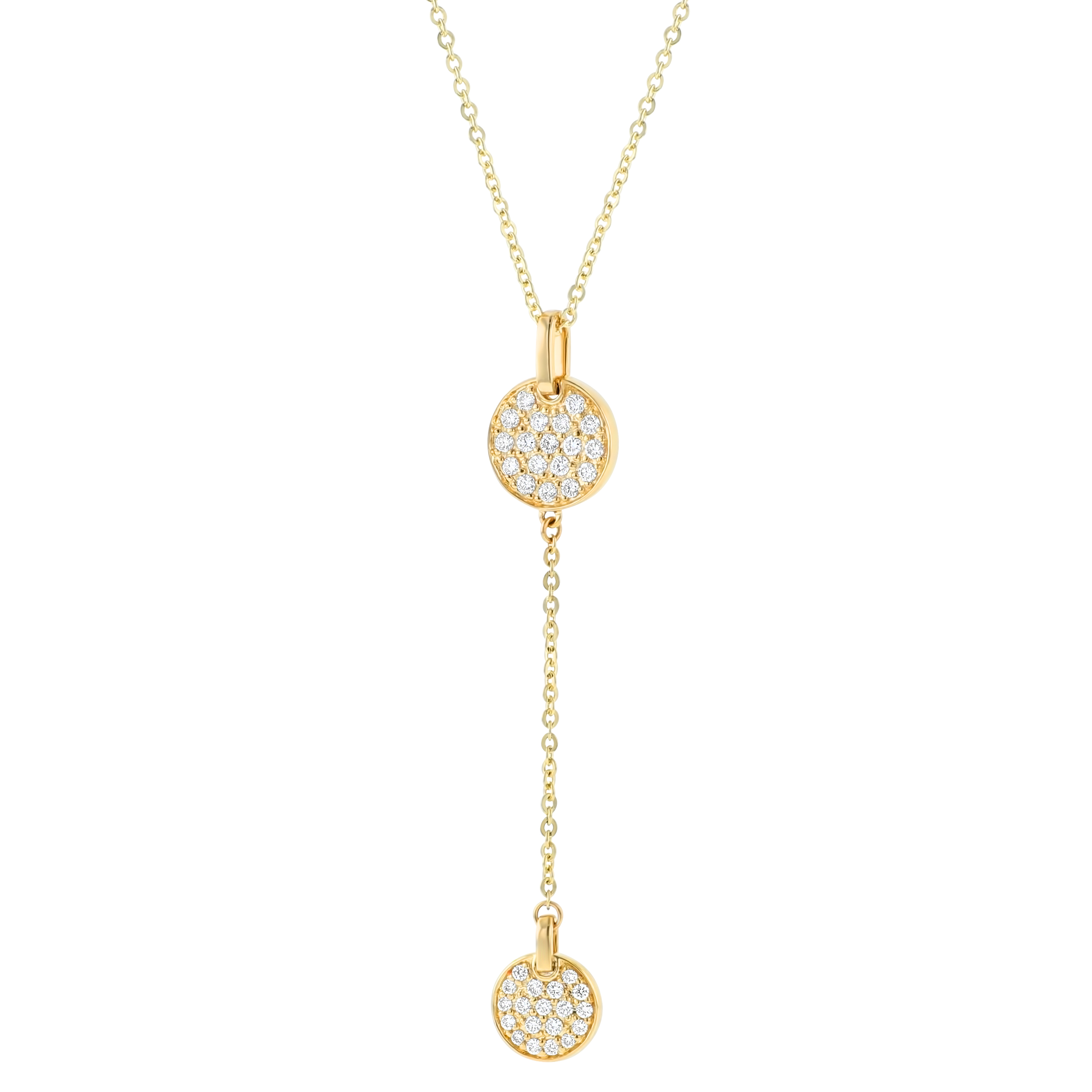 Yellow Gold Diamond Disc Drop Necklace