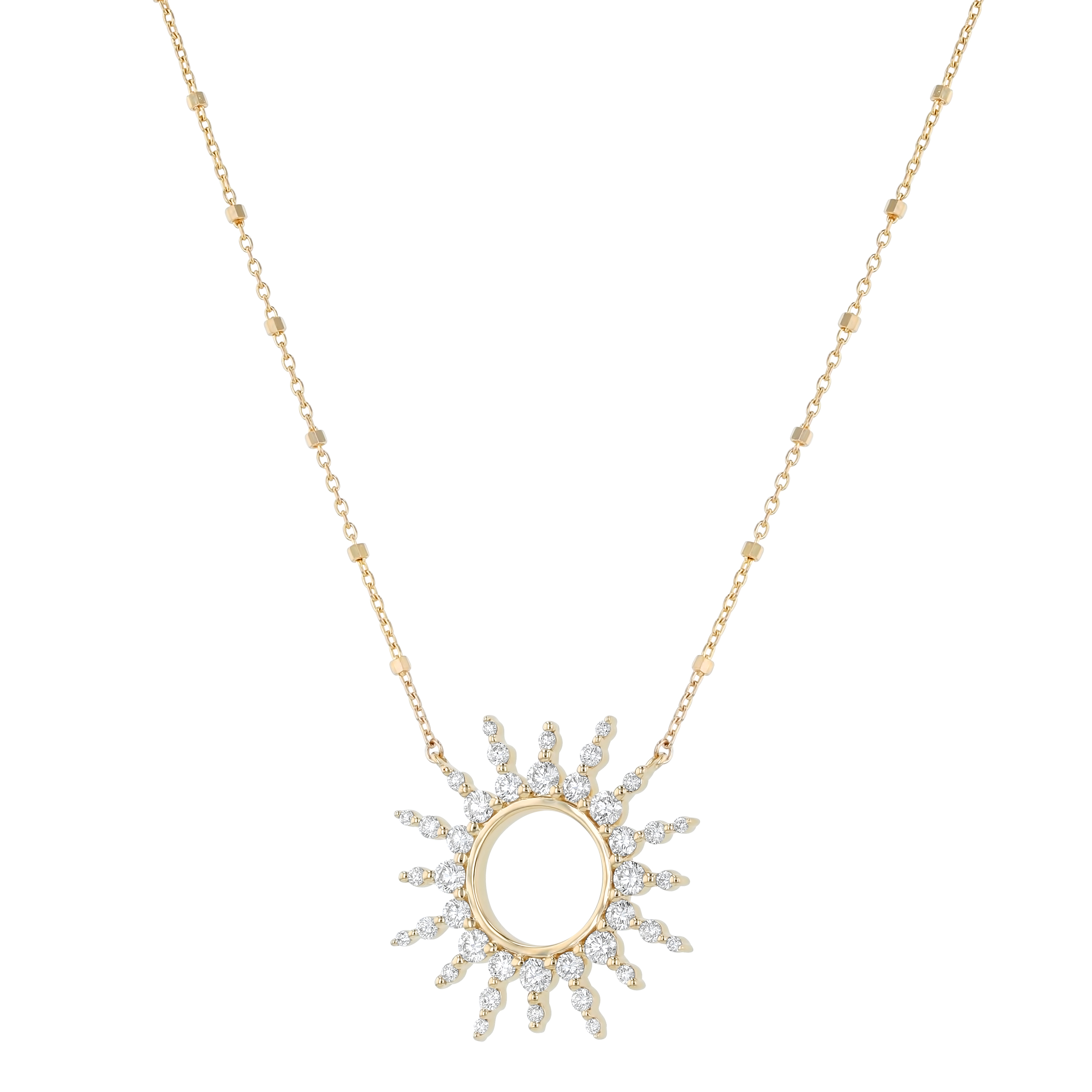 Yellow Gold Diamond Sunburst Pendant Necklace 1ctw