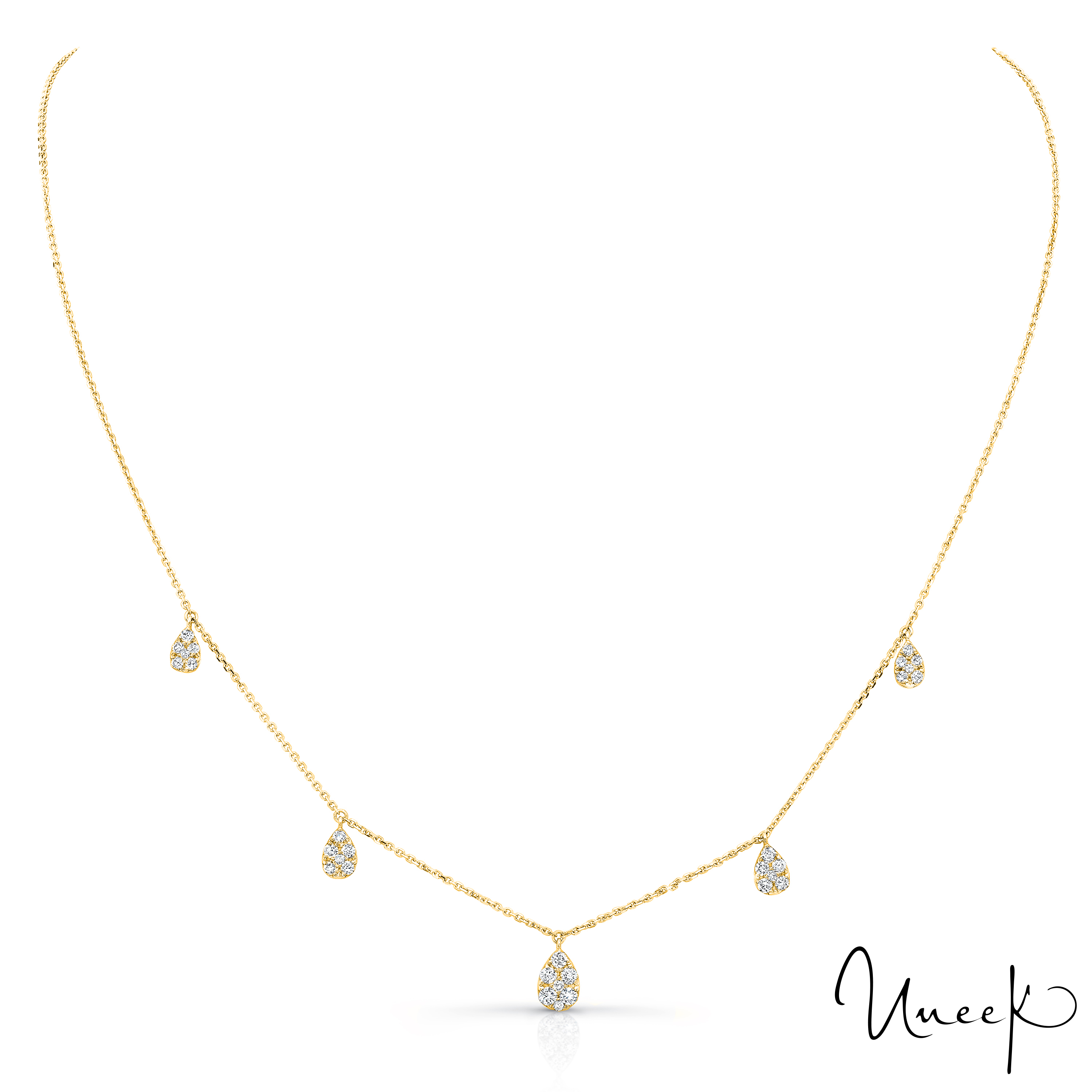 Yellow Gold 1/2ctw Diamond Station Dangle Necklace l Uneek