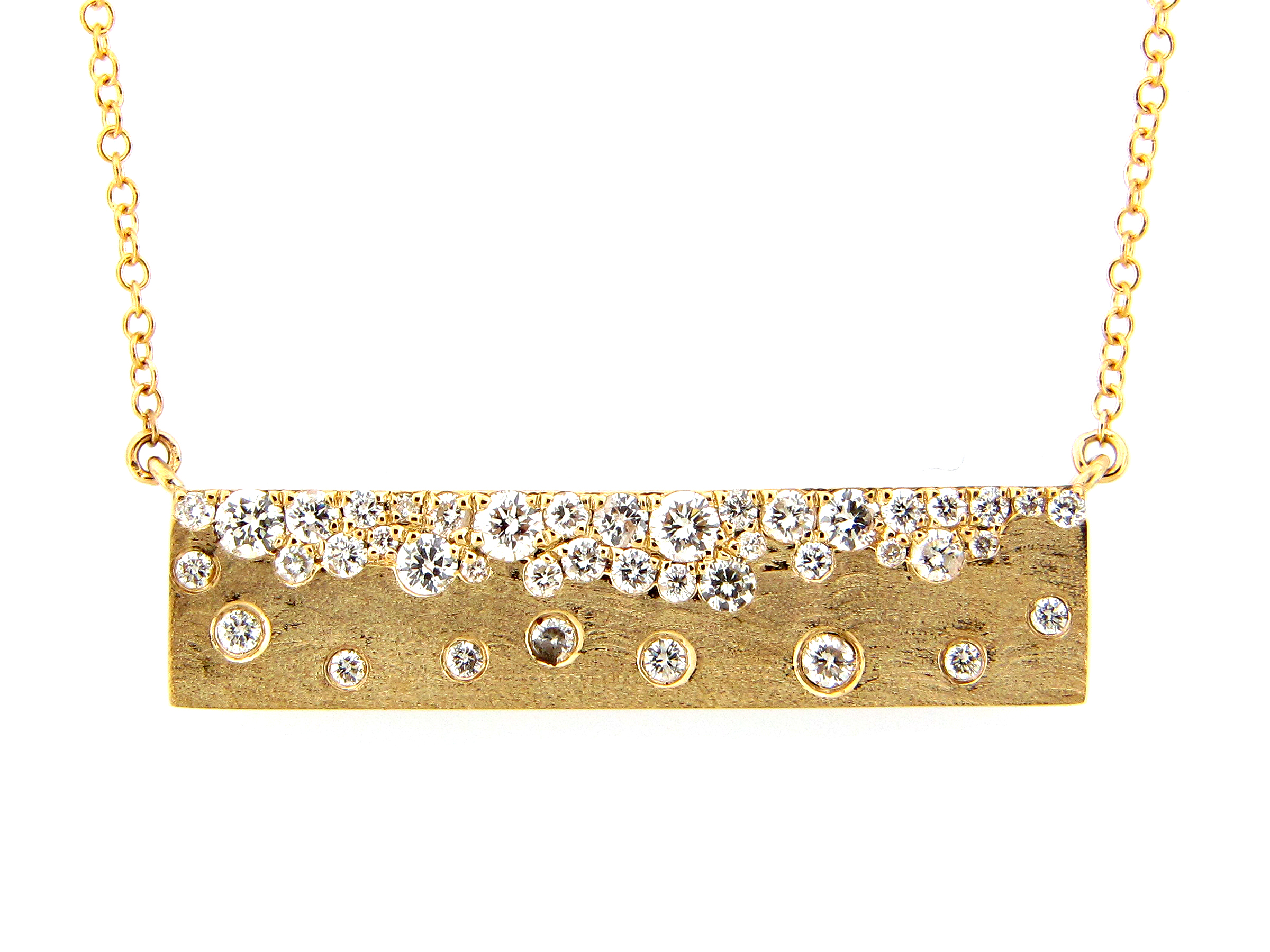Yellow Gold 1/2ctw Diamond Flush Set Bar Pendant Necklace l DILAMANI