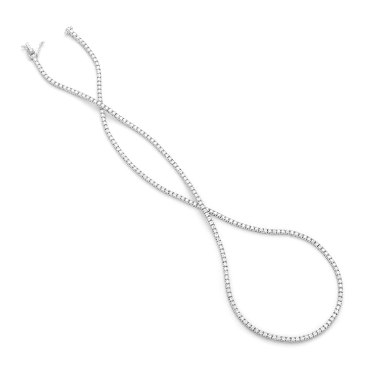 FACET 3ctw Diamond Eternity Straight Line Tennis White Gold Necklace l 18 inches