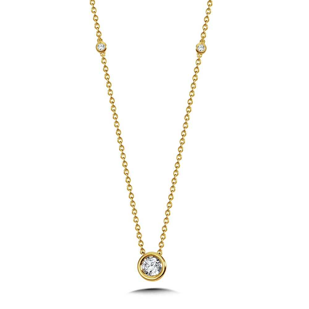 Bezel-Set 1/10ctw Diamond Yellow and White Gold Solitaire Necklace