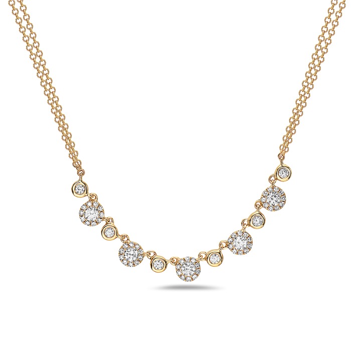 Yellow Gold 1/2ctw Diamond Halo Station Necklace