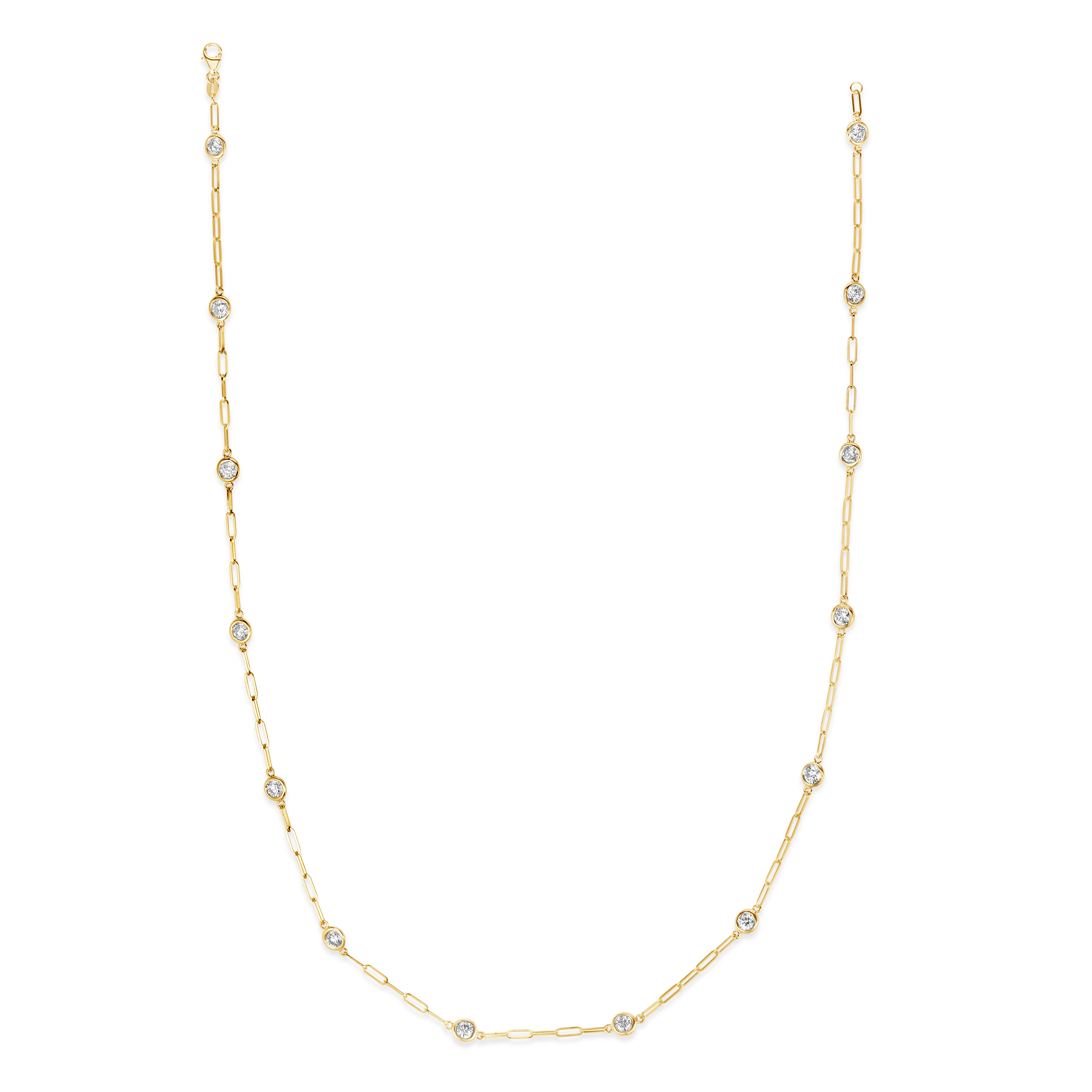 18".50cts GH SI2 14KY Diamond Station Paper clip Chain Necklace