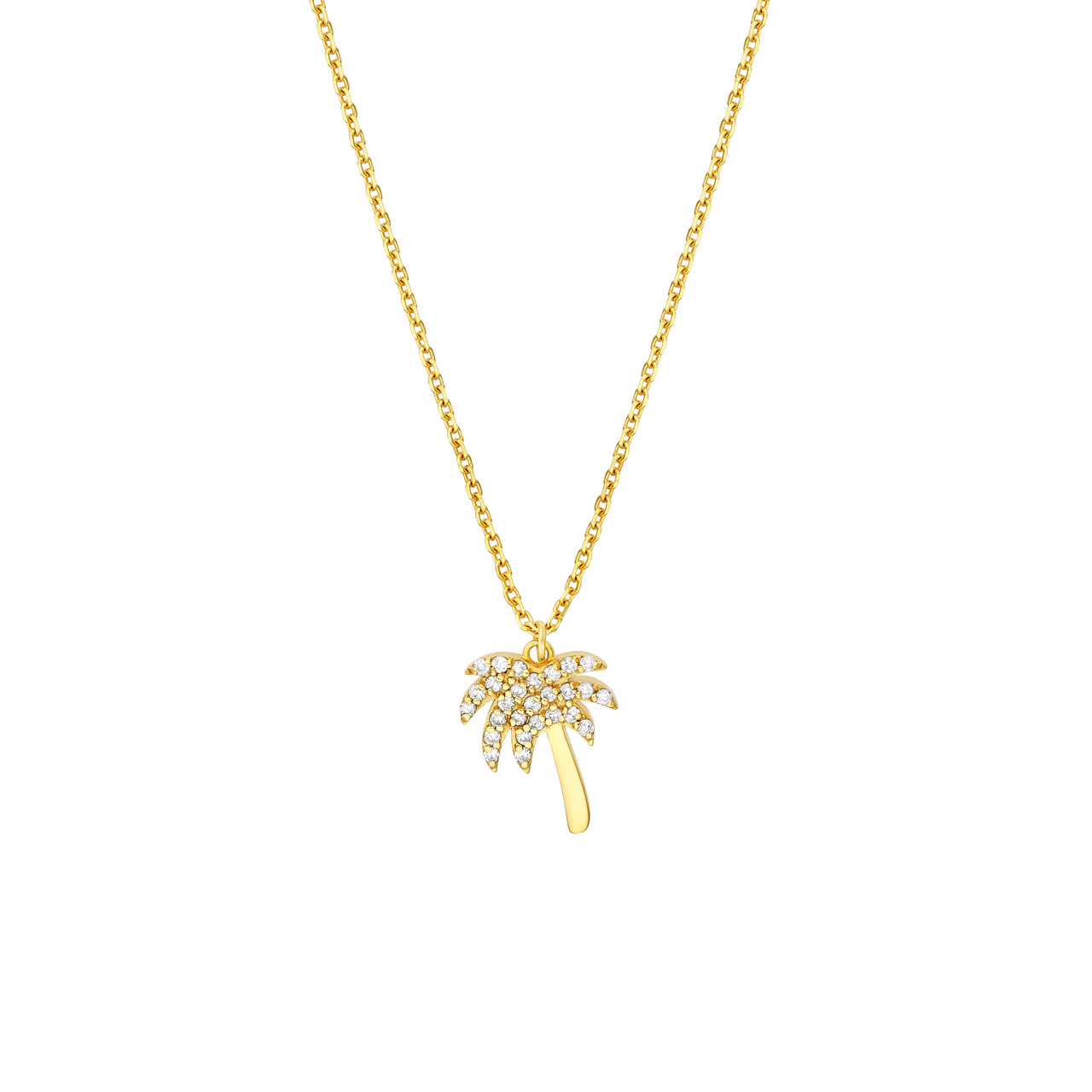 Yello Gold 1/8ctw Diamond Palm Tree Necklace l 18 inches