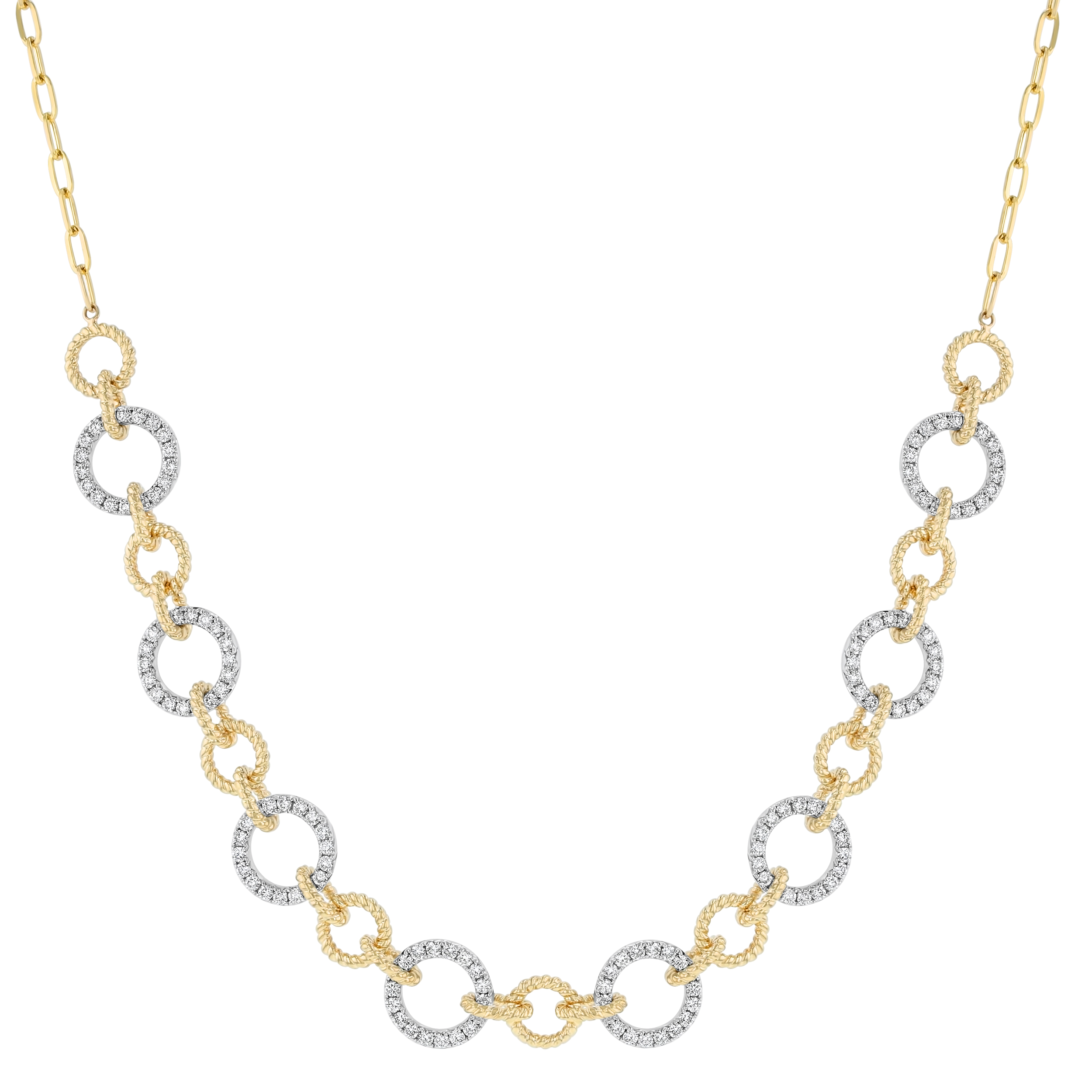 Two-Tone 2 3/4ctw Circle Diamond Gold Link Necklace