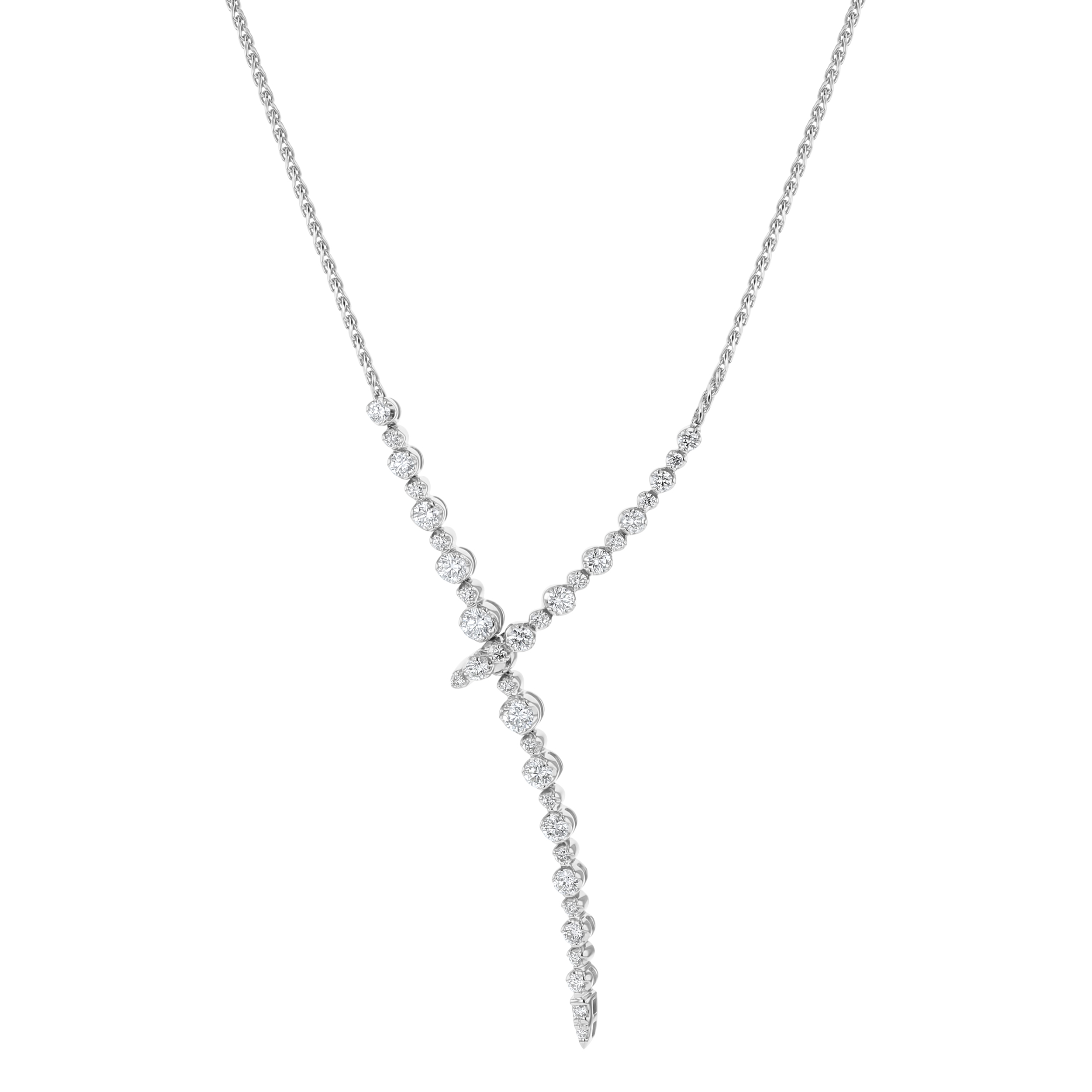 White Gold 1 4/10ctw Diamond Y Lariat Necklace