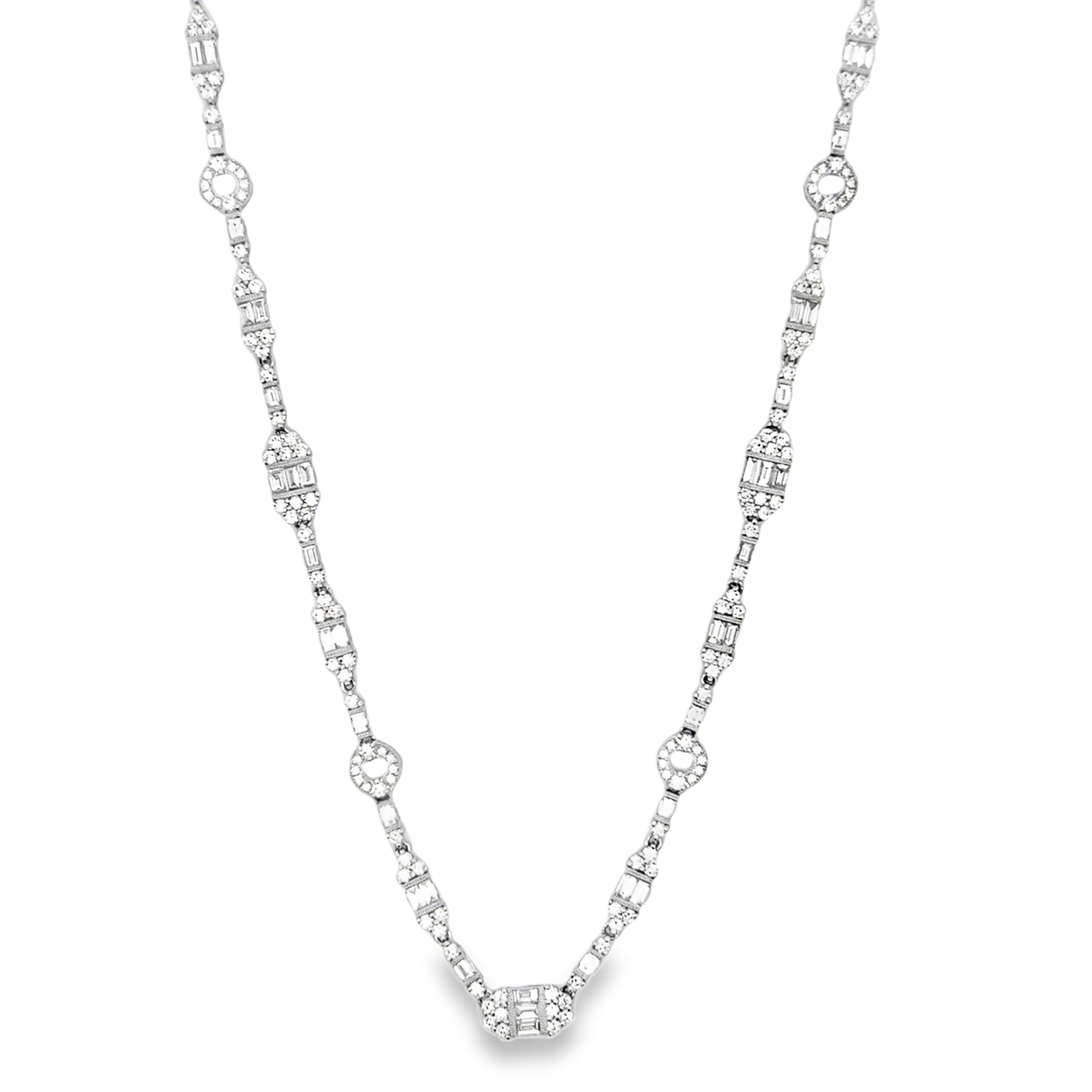 3 3/4ctw Round and Baguette Diamond Necklace in 18k White Gold