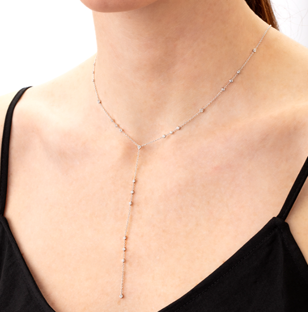 2/5ctw Diamond Bezel-set Lariat Necklace in 18k White Gold