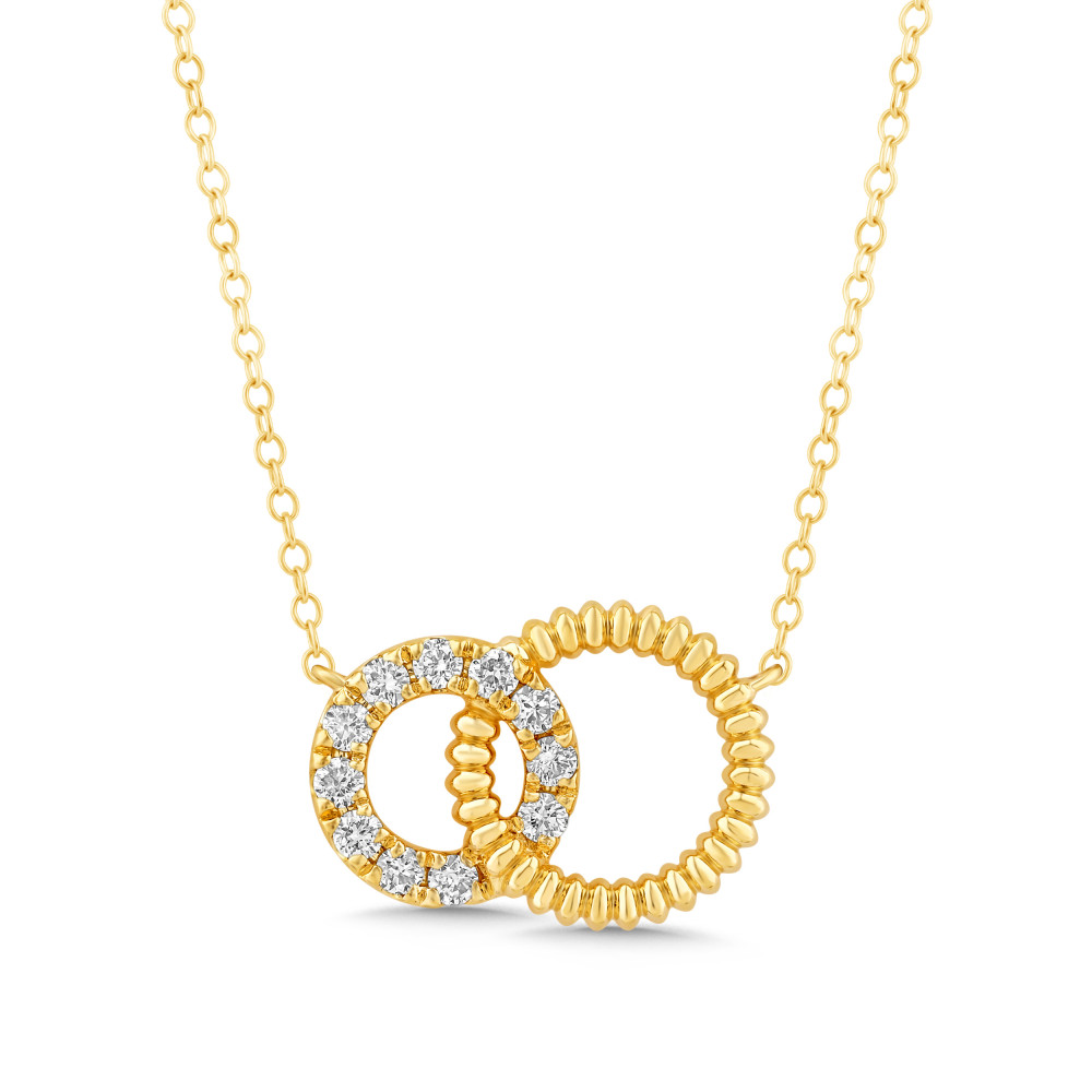 Yellow Gold 1/7ctw Diamond Petite Double Circle Pendant Necklace l 18 inches