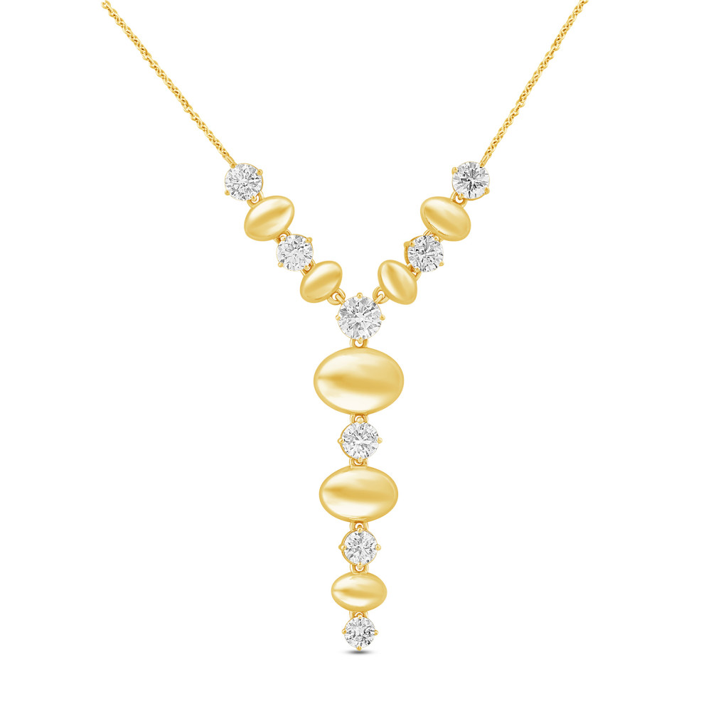 Yellow Gold 1ctw Diamond and Gold Polished Bead Y-Necklace l 18 inches