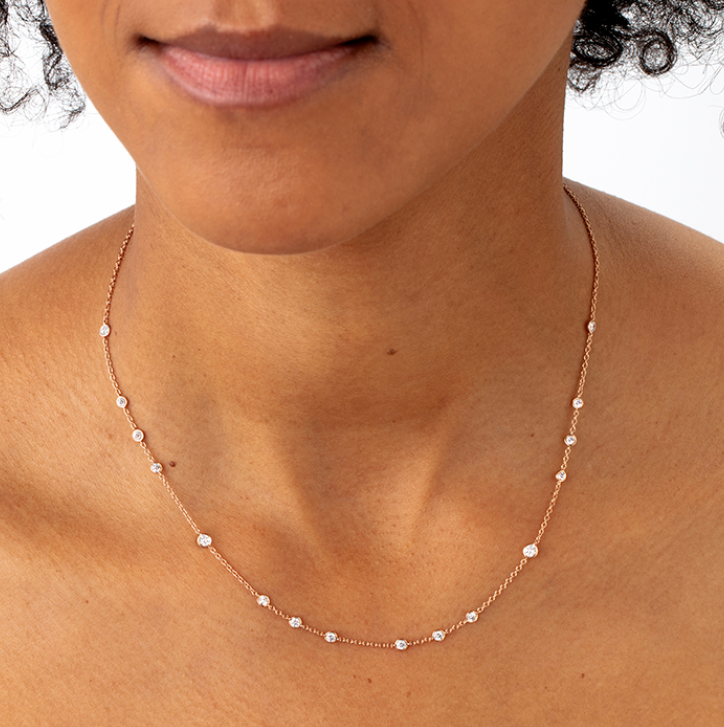 Rose Gold 3/4ctw Diamond Bezel-set Station Chain Necklace l 18 inches
