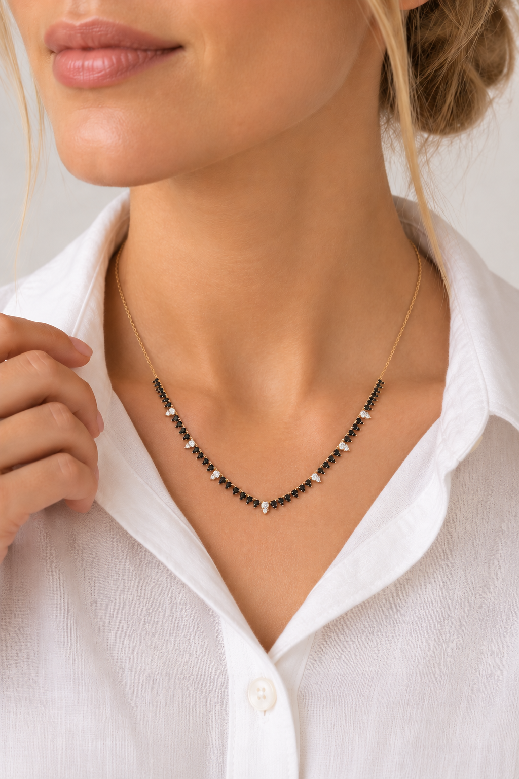 Yellow Gold 2 1/4ctw Black & White Diamond Fringe Necklace l 18 inches