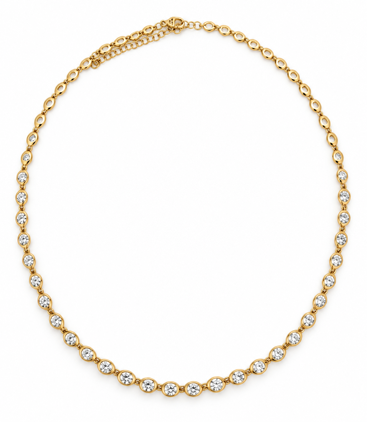 Yellow Gold Bezel-Set 4 1/2ctw Oval Diamond Station Necklace l 18 inches