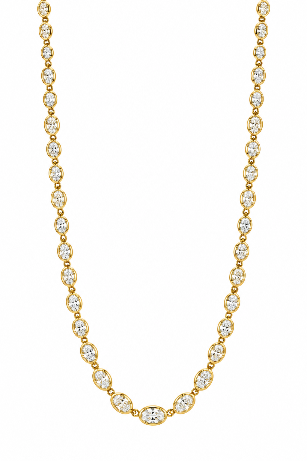 Yellow Gold Bezel-Set 4 1/2ctw Oval Diamond Station Necklace l 18 inches
