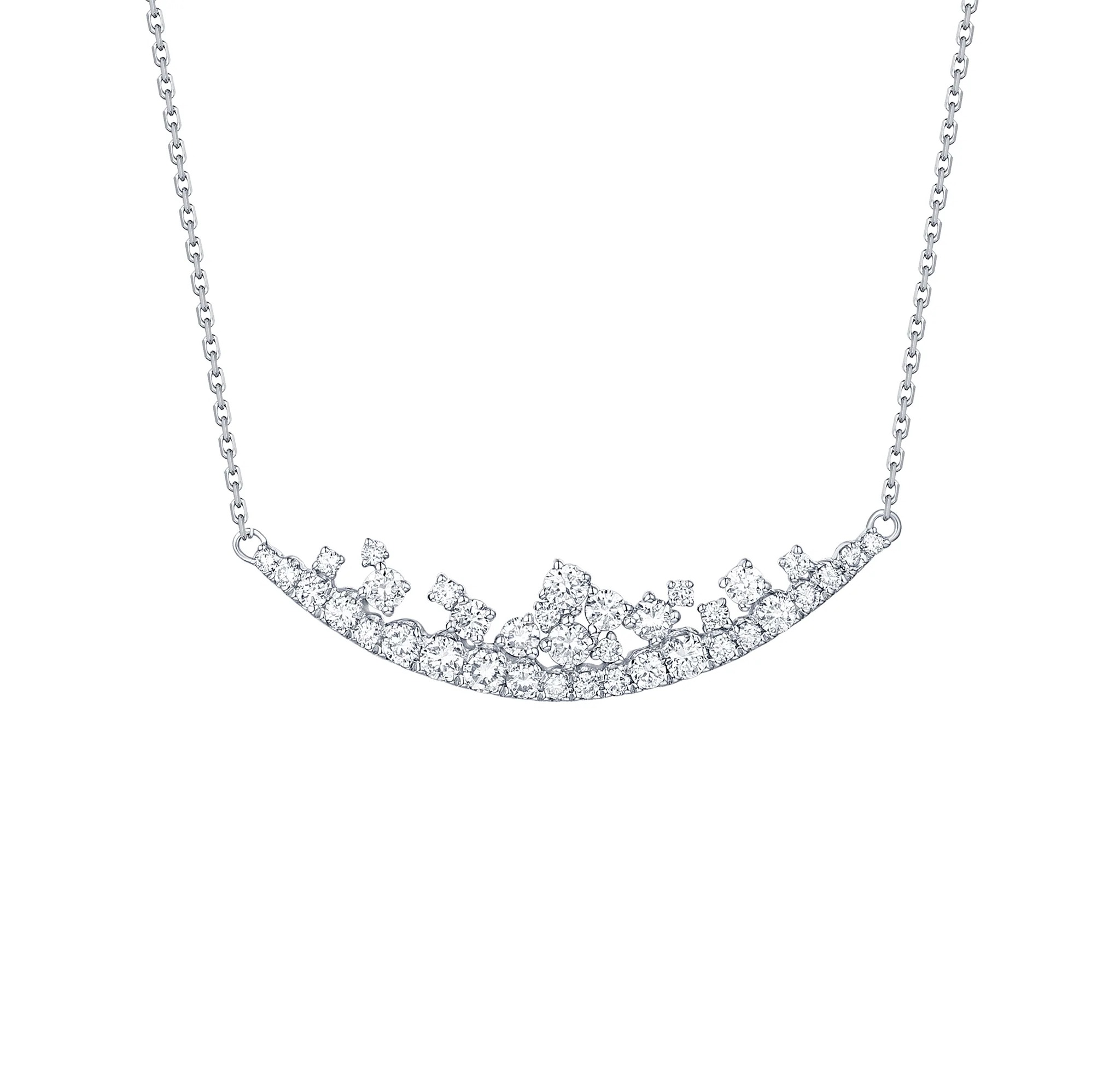 Lab-Grown 3/4ctw Diamond Curved Bar White Gold Necklace | Drizzle