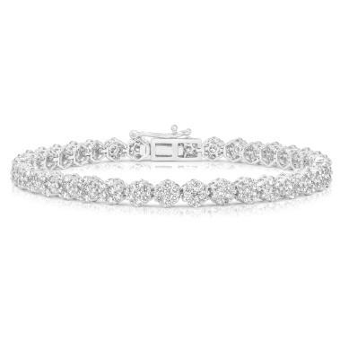 14K White Gold Flower Cluster Diamond Bracelet Medium 5.00 TCW