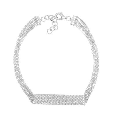 14K White Gold Multi Chain Diamond Bar Bracelet