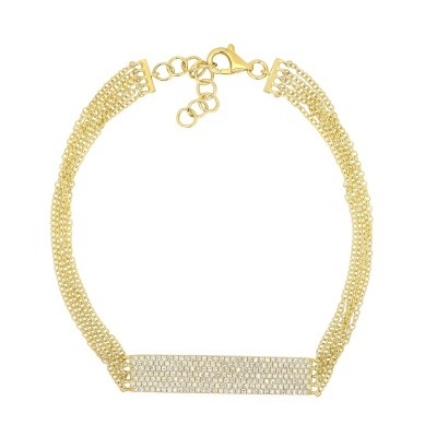 14K Yellow Gold Multi Chain Diamond Bar Bracelet