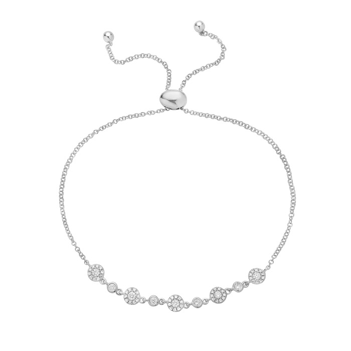 White Gold Round 1/3ctw Diamond Halo Bolo Bracelet