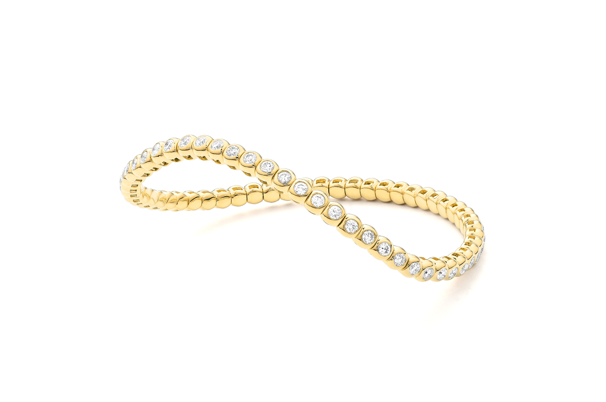 FACET Yellow Gold Bezel-Set 2ctw Diamond Line Stretch Bracelet l 6 1/2 inches