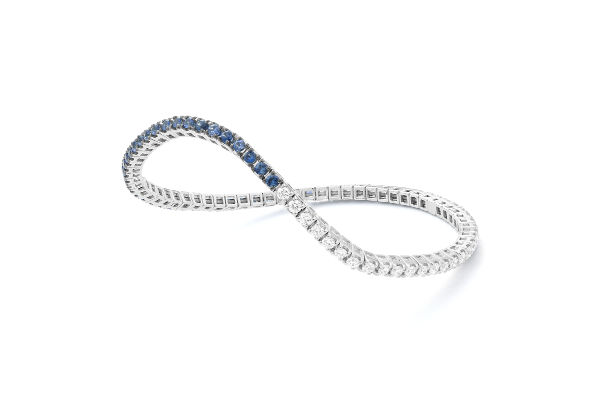 FACET White Gold Sapphire and 3/4ctw Diamond Line Stretch Bracelet l 6 1/2 inches