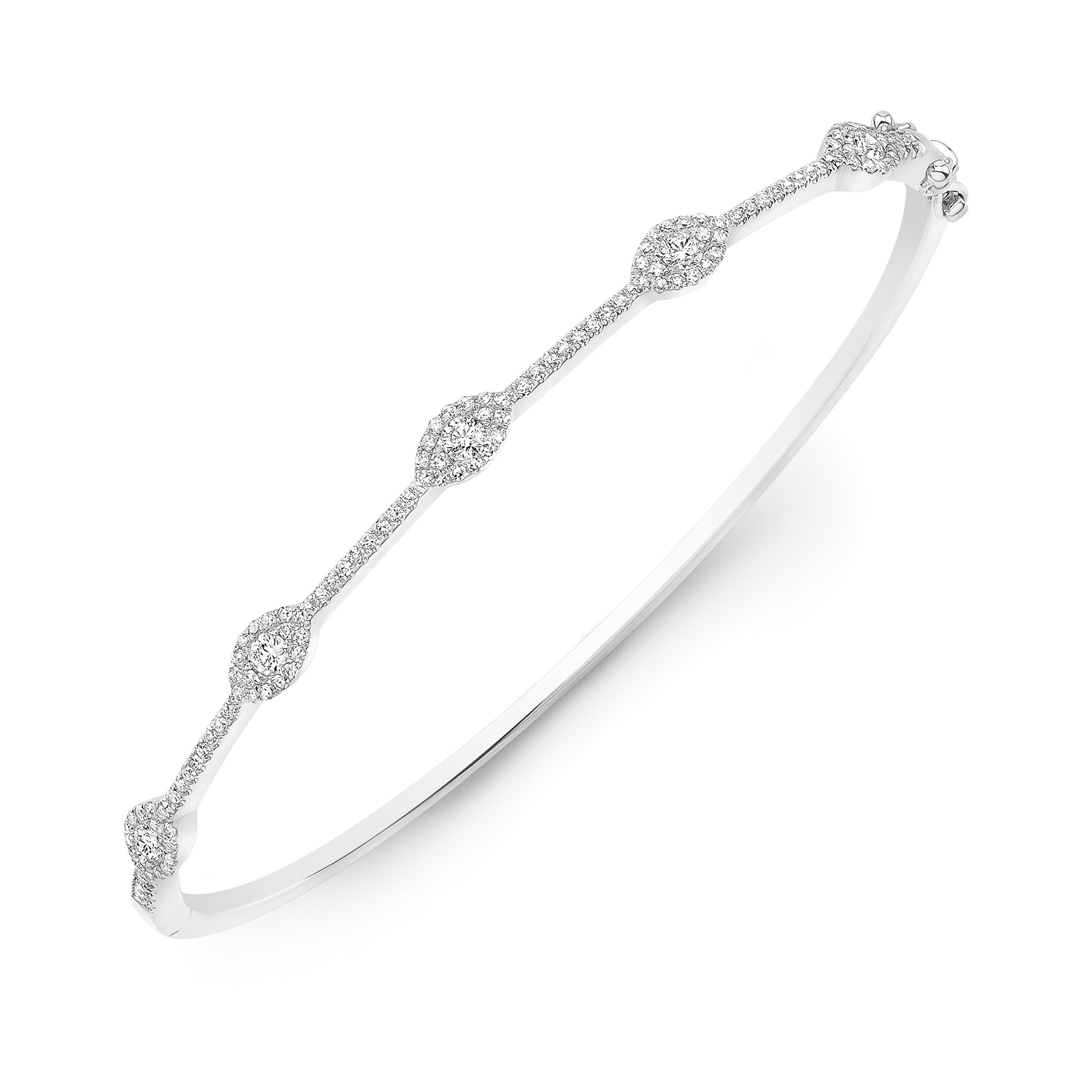 White Gold 1/2ctw Diamond Station Marquise Shaped Halo Bangle l 7 inches