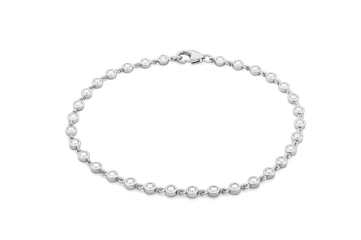 FACET Bezel-Set 1 1/4ctw Diamond White Gold Chain Bracelet l 7 1/2 inches