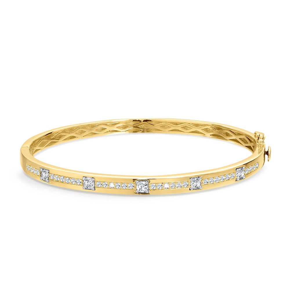 Yellow Gold 3/4ctw Diamond Flush-set Bangle Bracelet