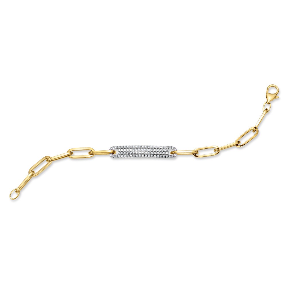 Yellow Gold 1-1/2ctw Triple Diamond and Gold Link Bracelet