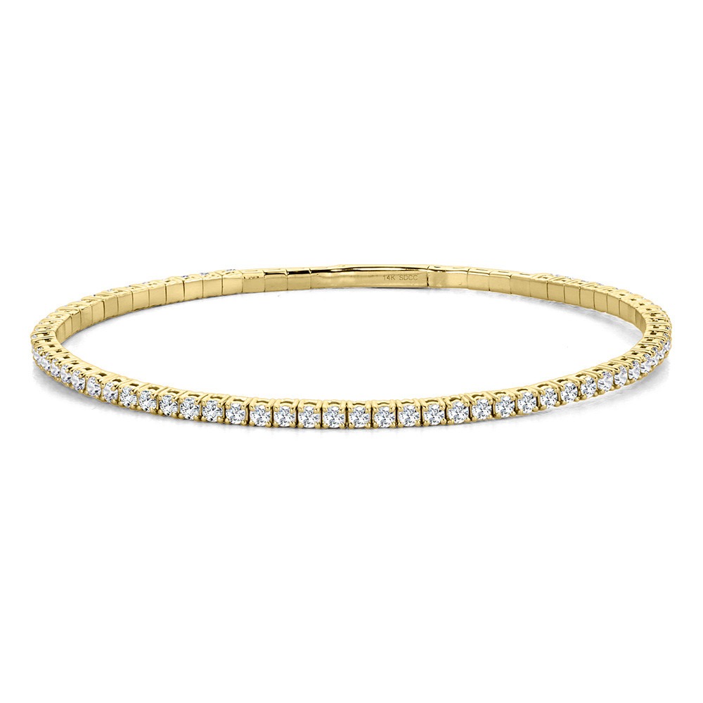 Yellow Gold 1ctw Diamond Tennis Flex Bangle Bracelet