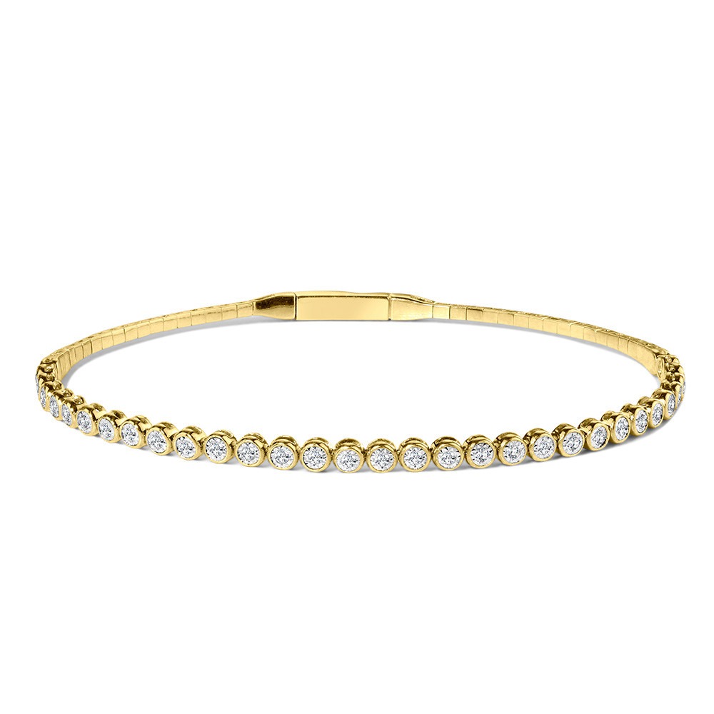 Yellow Gold 1/3ctw Bezel-Set Diamond Flex Bangle Bracelet