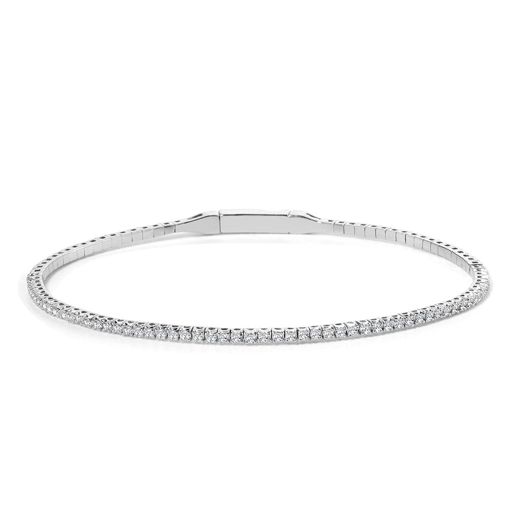 White Gold 1ctw Diamond Prong-set Flex Bangle Bracelet