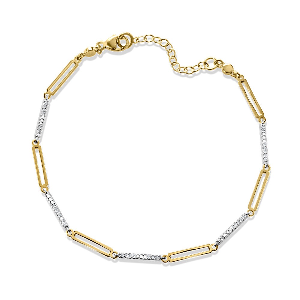 1/5ctw Diamond Bar Link with Gold Paperclip Link Two-Tone Bracelet l 8-inches