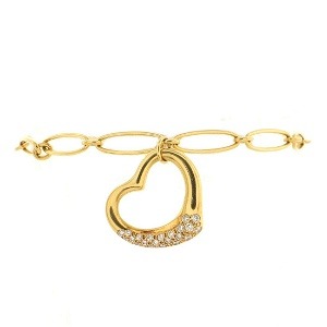 Tiffany & Co. Elsa Peretti Gold 1/3ctw Diamond Heart Charm Oval Link Bracelet l Pre-Owned