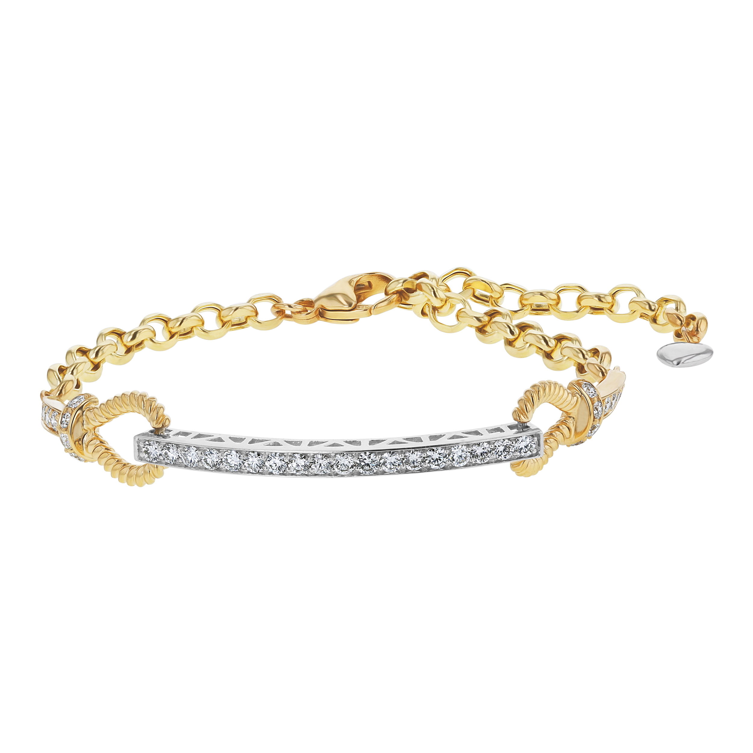 Two-Tone 1ctw Diamond Bar Adjustable Rolo Link Bracelet