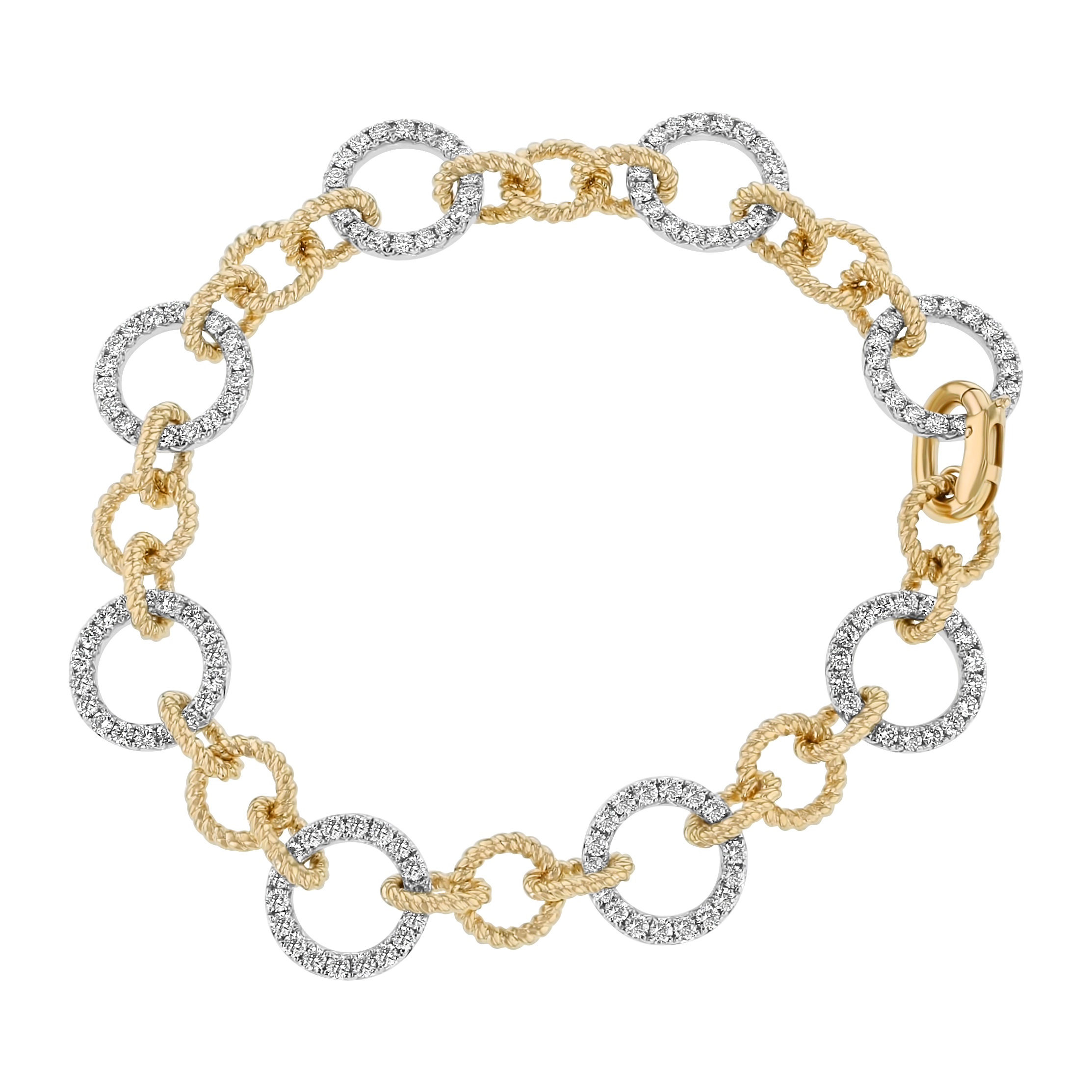 Two-Tone 2 3/4ctw Diamond Circle and Gold Link Bracelet