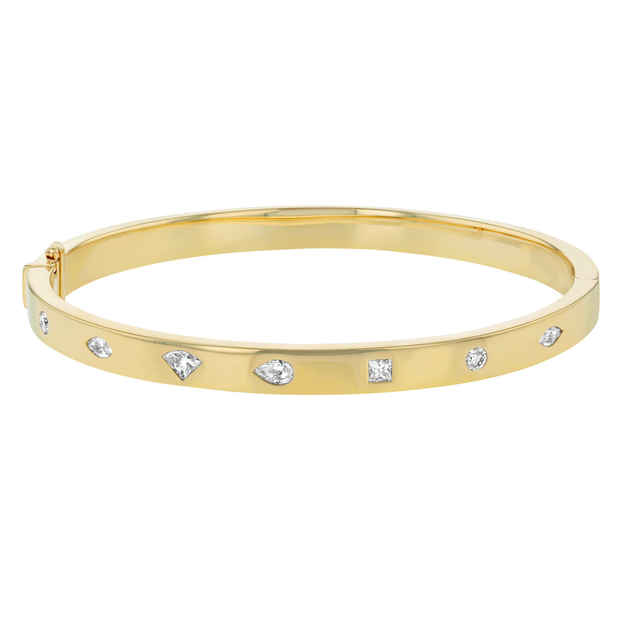 Yellow Gold Multi-Shaped 7/10ctw Diamond Hinged Bangle Bracelet