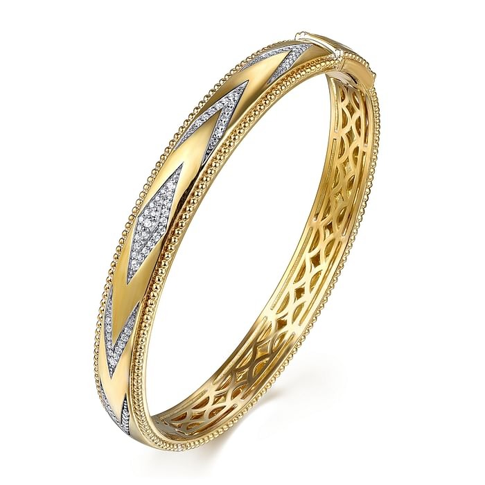 1/3ctw Diamond Chevron Yellow Gold Bangle Bracelet